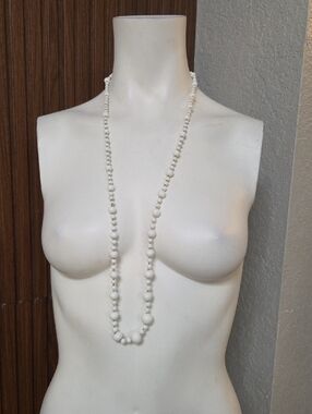 Elegant White Beaded Long Necklace - Women Jewelry
